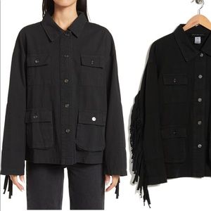 Know One Cares Oversized Fringed Denim Jacket